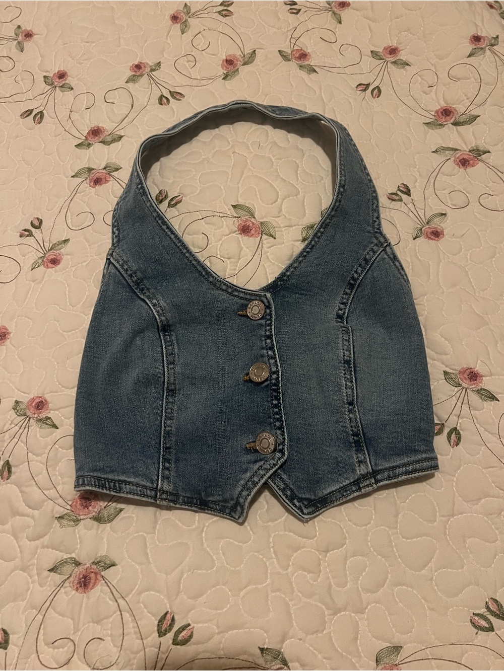 Denim Button-Front Halter Vest